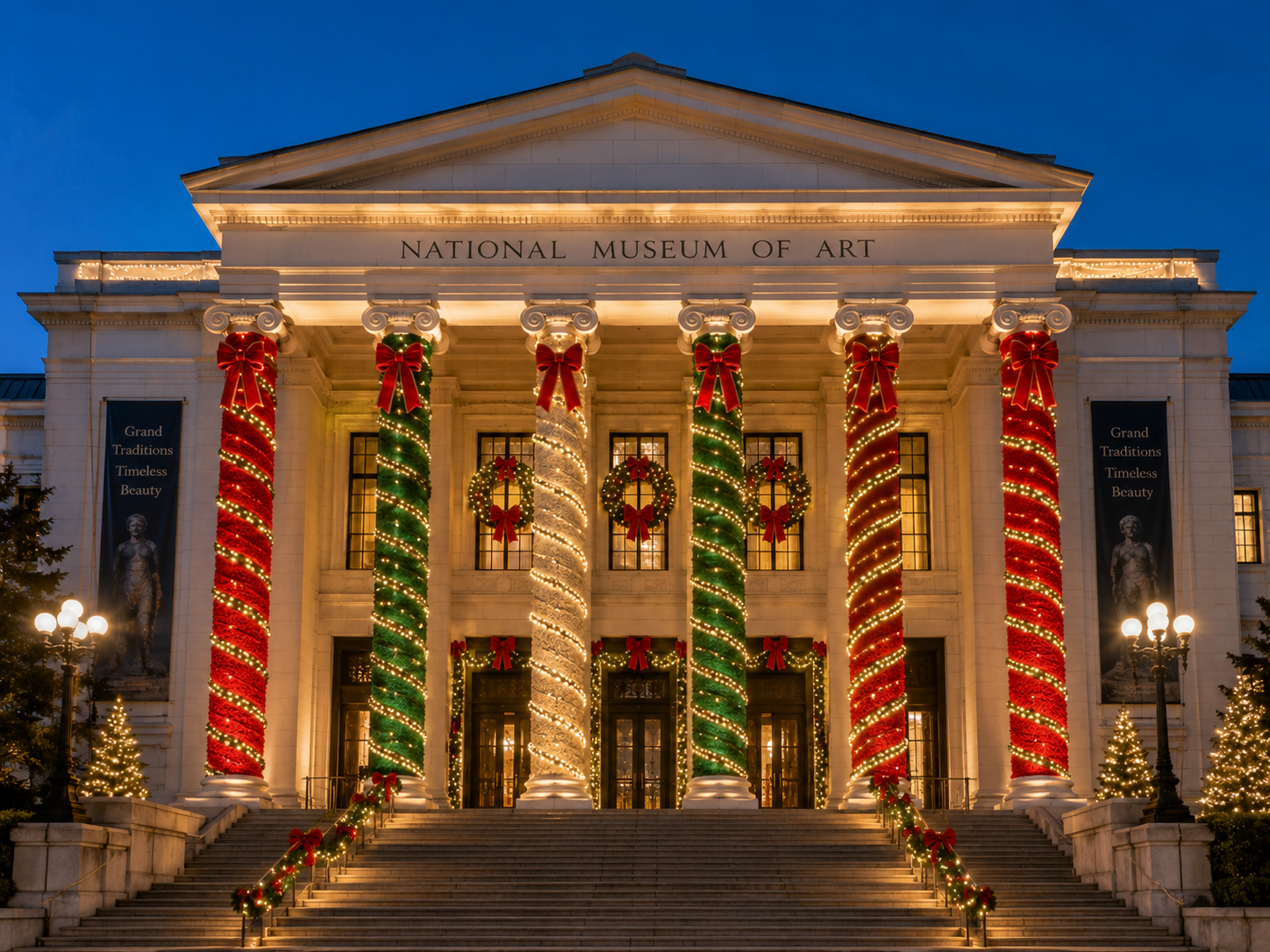 National Museum of Art with Palms & Poles™ holiday column lighting